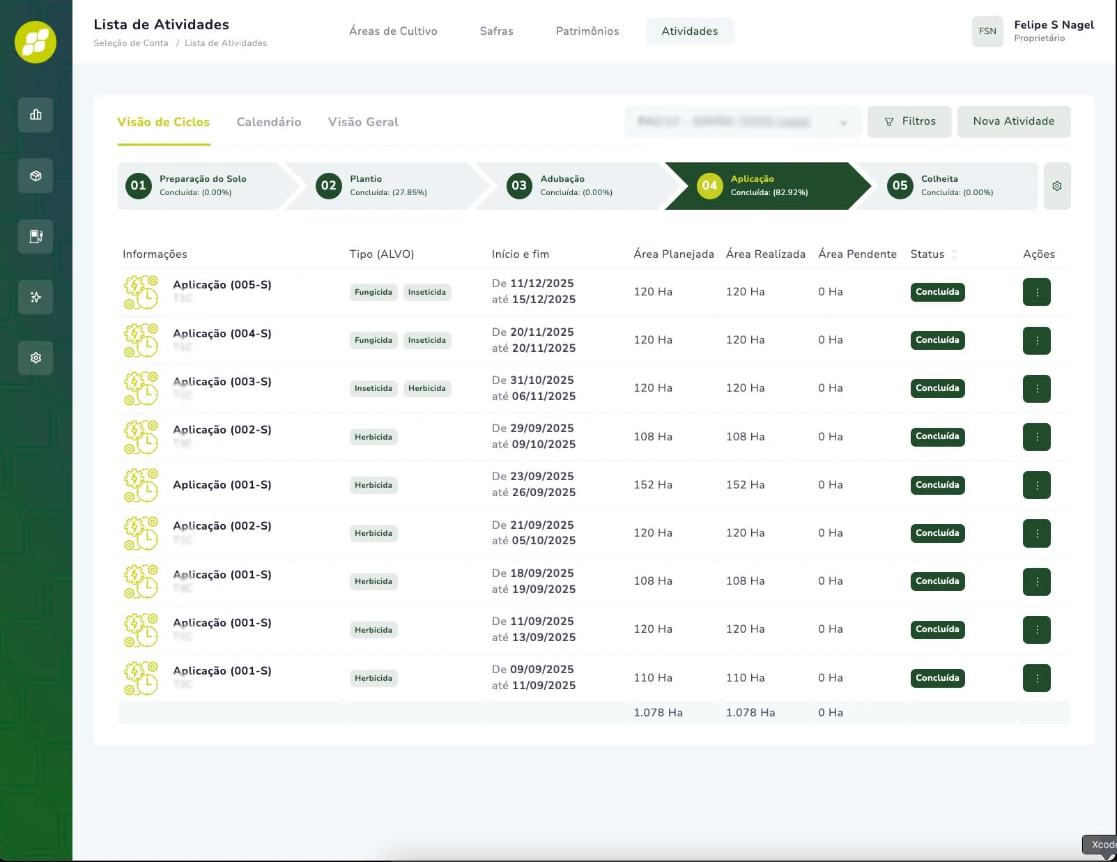 Tela de Atividades Agtor