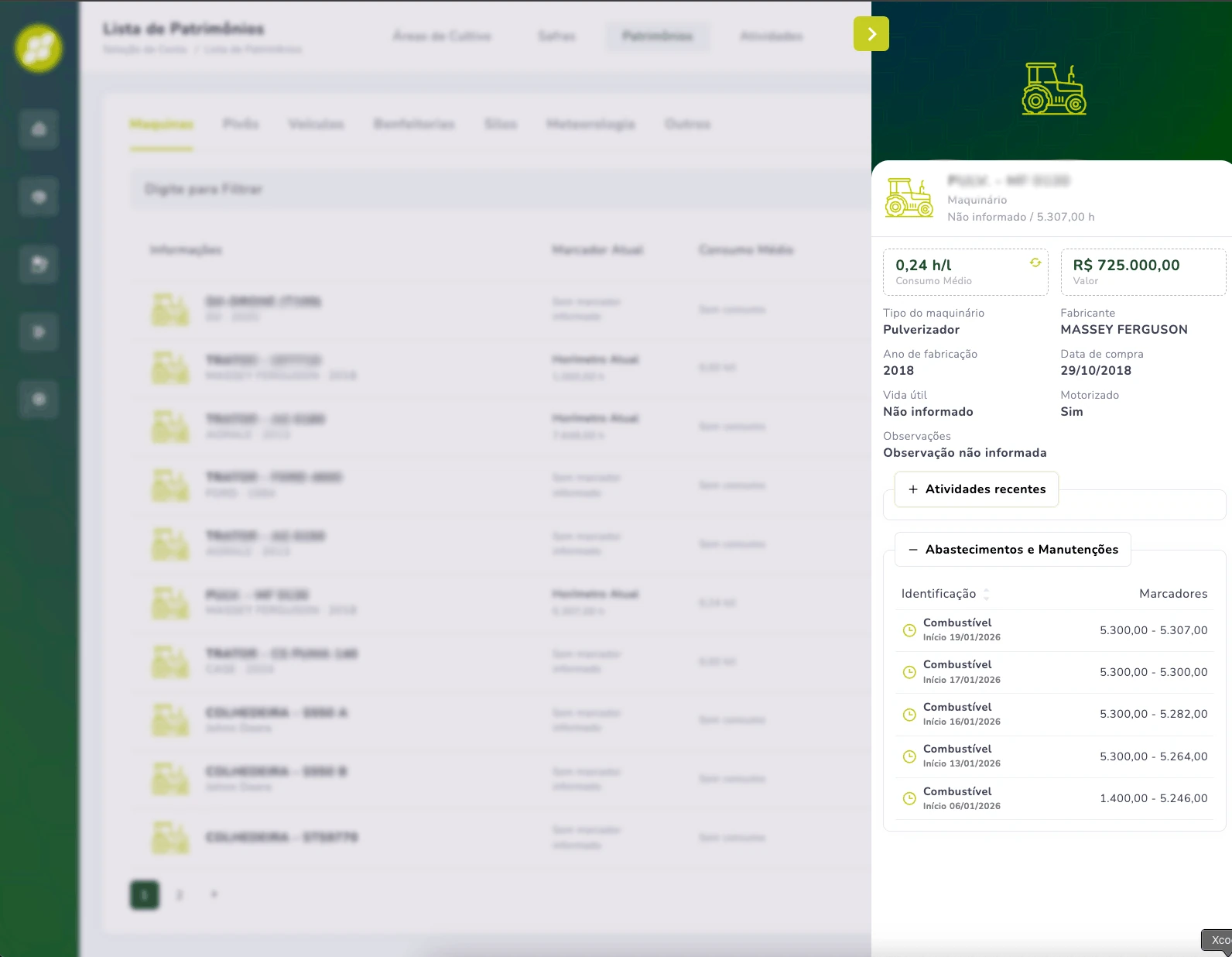 Tela de Gestão de Frota Agtor