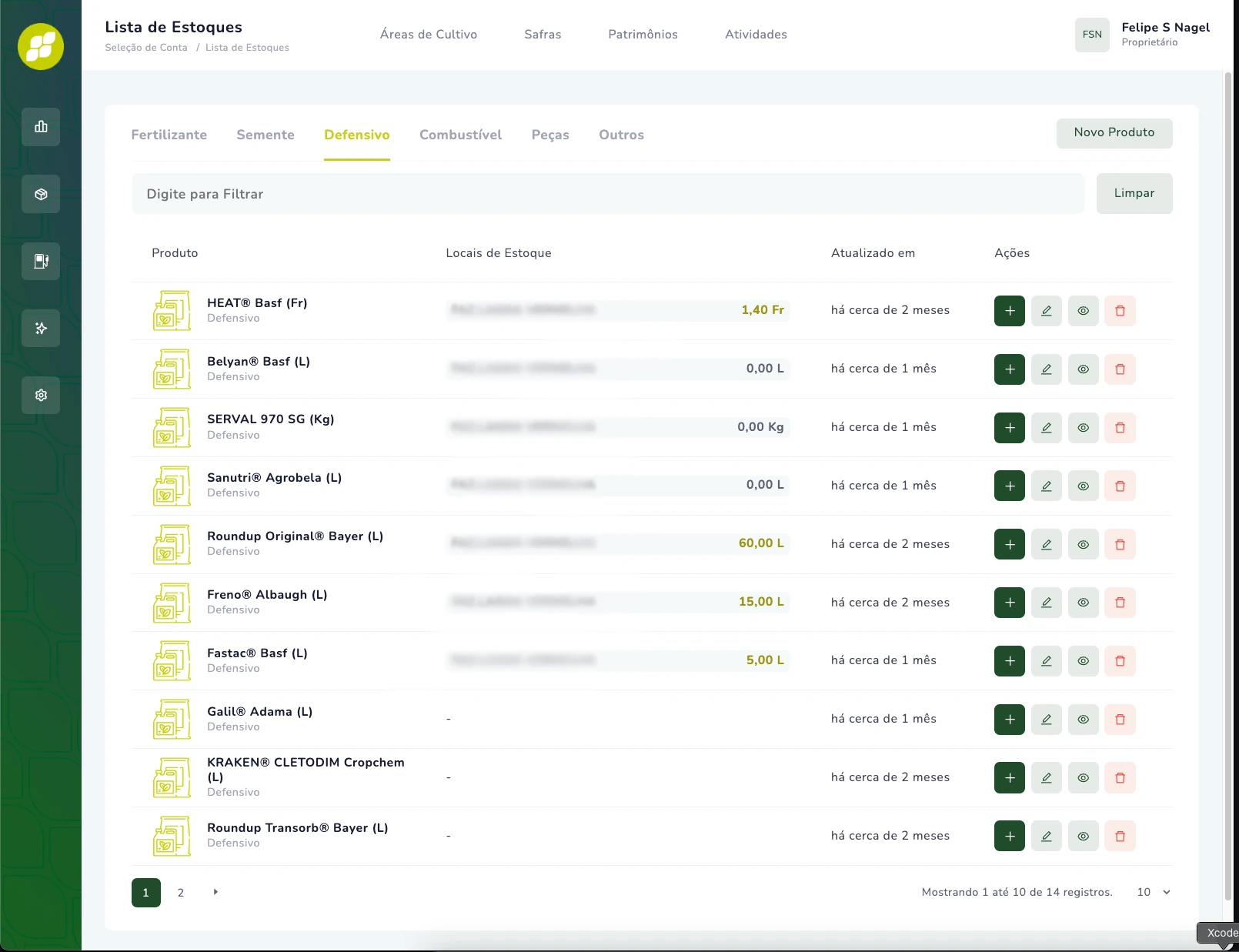 Tela de Controle de Estoque Agtor
